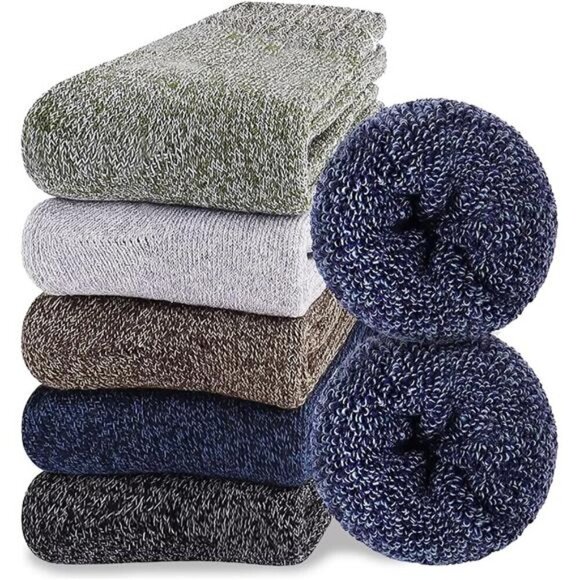 Wool Socks Men's Thick 5 Pairs Thermal Warm Winter Men Super Soft Cozy Boot Hike - Picture 1 of 7